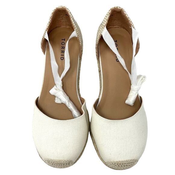 Torrid Size 9.5 WW Wedge White Espadrille Cottagecore Lace Up Ankle 4.5" Heel - Picture 2 of 10